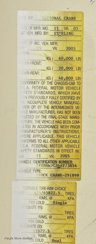 image for item EG1263 2006 Sterling L-Line crane truck