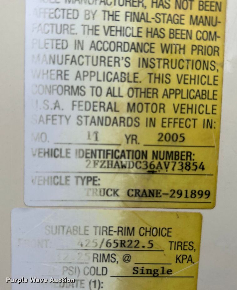 image for item EG1263 2006 Sterling L-Line crane truck