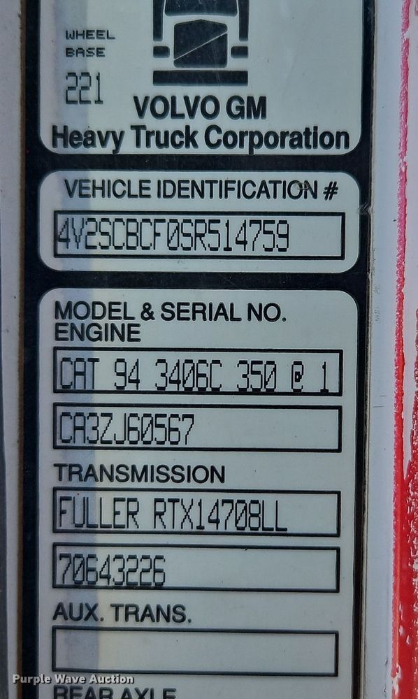 image for item EI3526 1995 Volvo Autocar dump truck