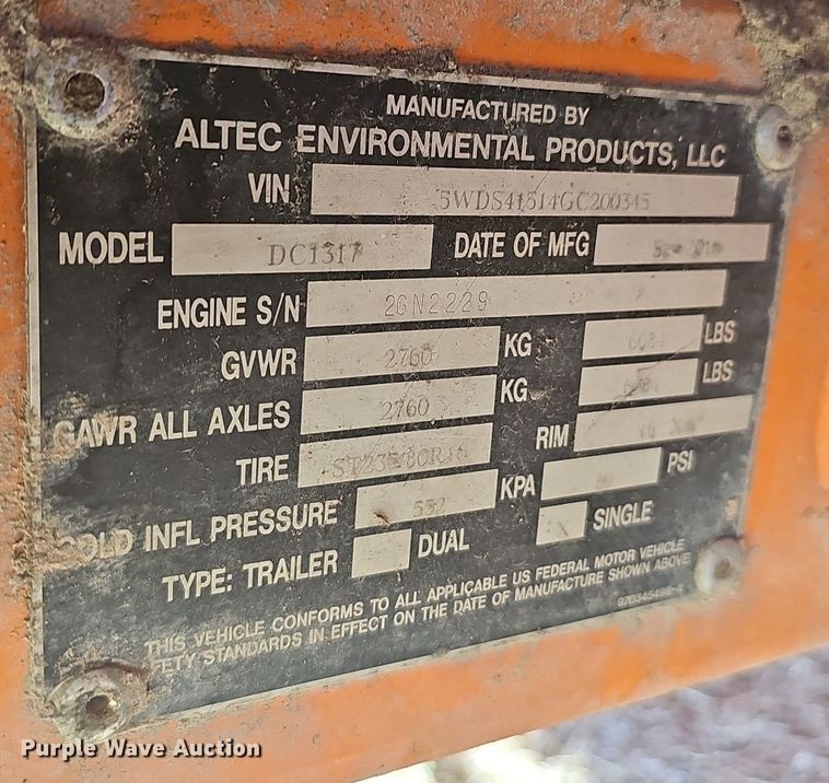 image for item EJ5950 2016 Altec DC1317 wood chipper