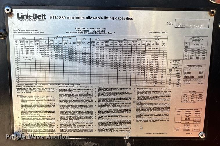 image for item EK4104 1994 Link-Belt  HTC-830 crane