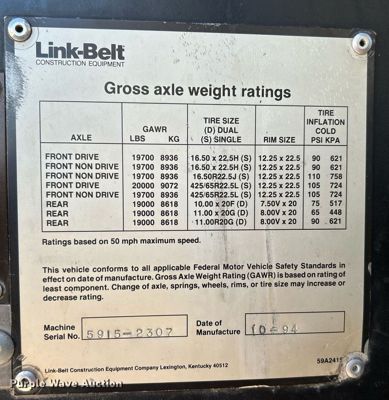 image for item EK4104 1994 Link-Belt  HTC-830 crane