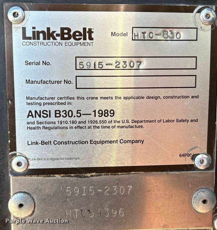 image for item EK4104 1994 Link-Belt  HTC-830 crane