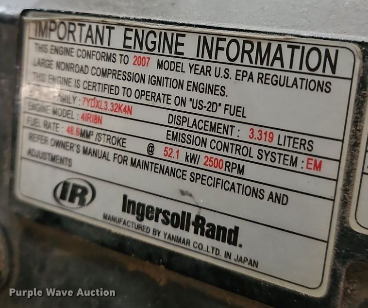 image for item IB9569 2007 Ingersoll Rand P185 air compressor/ sandblaster