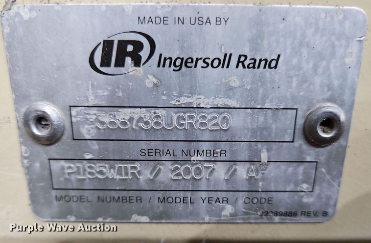image for item IB9569 2007 Ingersoll Rand P185 air compressor/ sandblaster