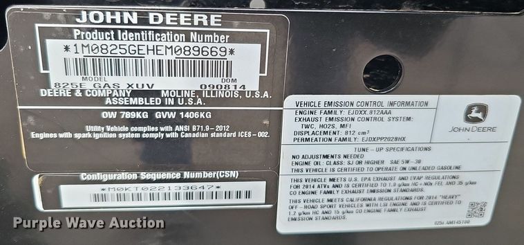 image for item IO9866 2014 John Deere Gator 825e utility vehicle