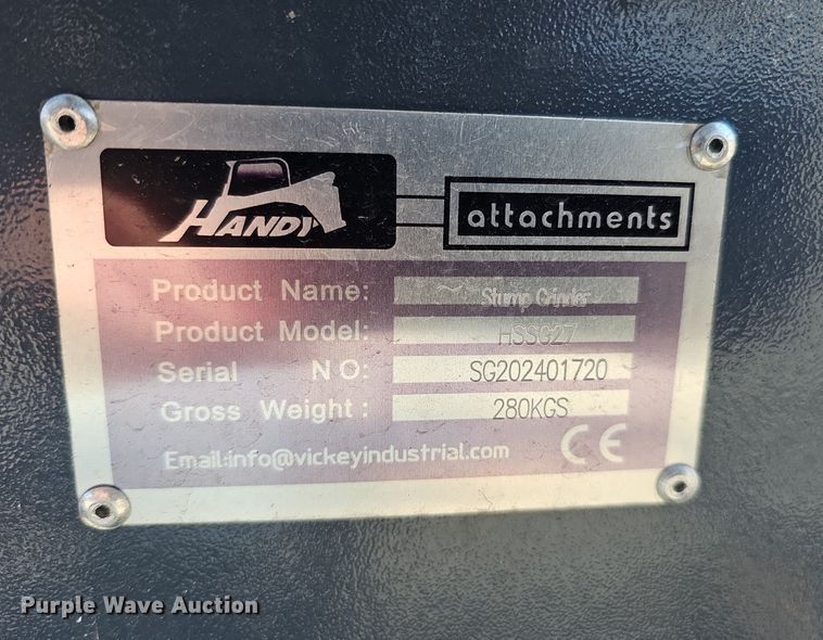 image for item IO9875 2024 Handy Attachments HSSG27 skid steer stump grinder