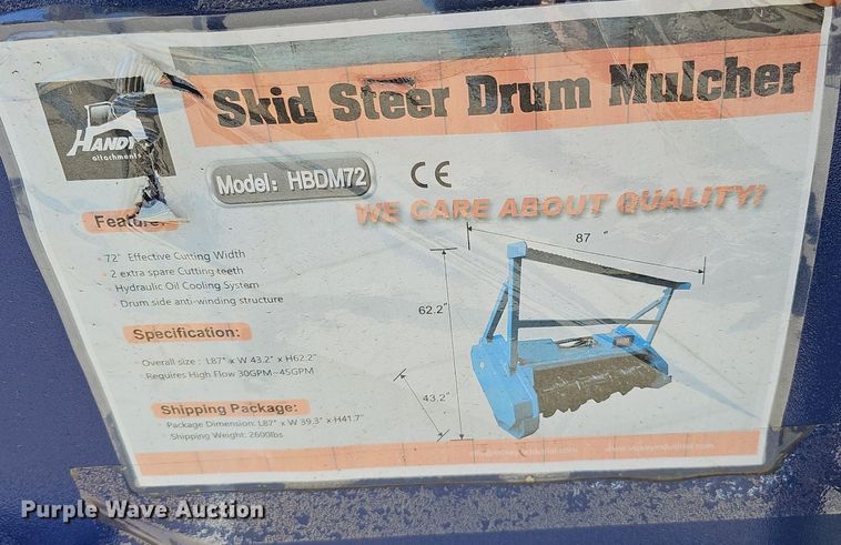 image for item IO9881 Handy Attachments HBDM72 skid steer mulcher