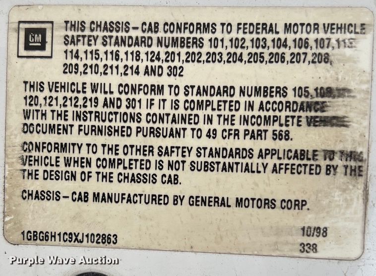 image for item KV9807 1999 Chevrolet C6500 bucket truck