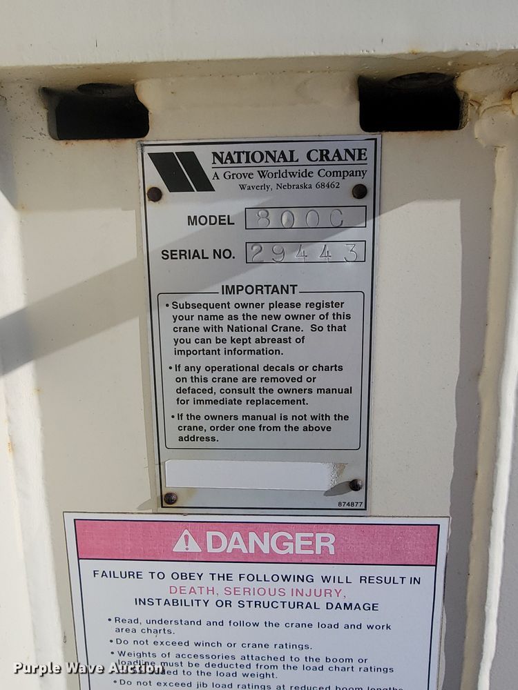 image for item LA9683 National Crane Corporation  Series 800C truck mounted crane