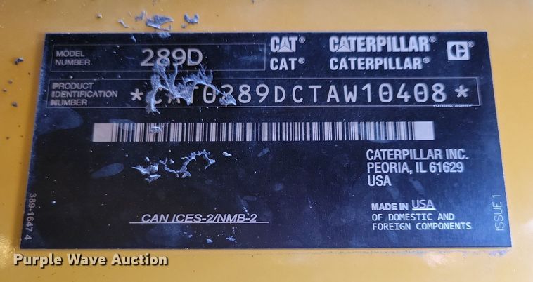 image for item LC9832 2018 Caterpillar 289D tracked skid steer loader
