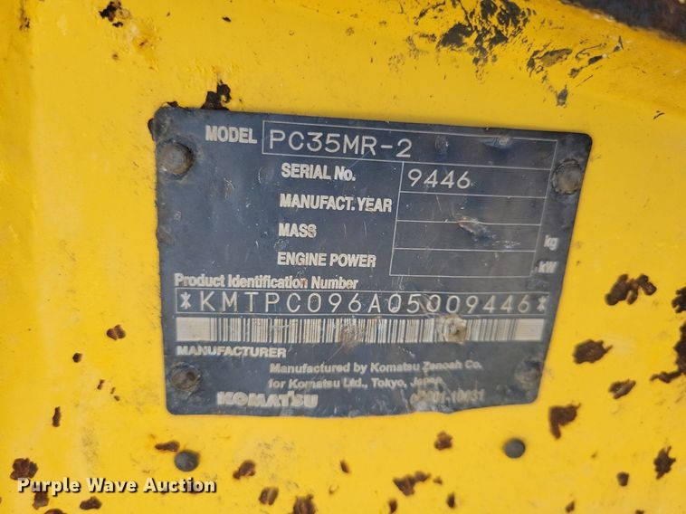 image for item LC9837 2008 Komatsu PC35MR-2 mini excavator