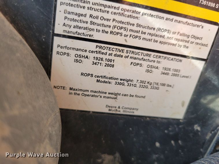 image for item LC9839 2017 John Deere 333G tracked skid steer loader