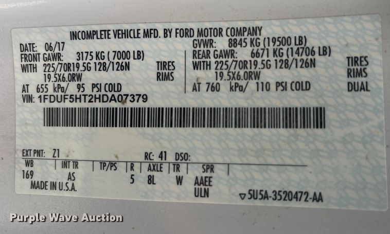 image for item LD9303 2017 Ford F550 Super Duty XL bucket truck