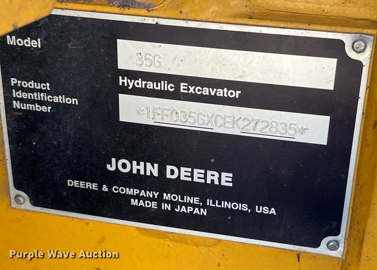 image for item LE9036 2015 John Deere 35G mini excavator