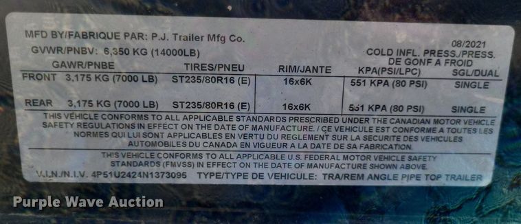 image for item MI9998 2022 PJ utility trailer