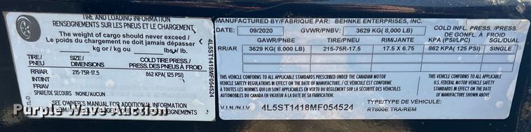 image for item MO9184 2021 Behnke RT800E reel trailer