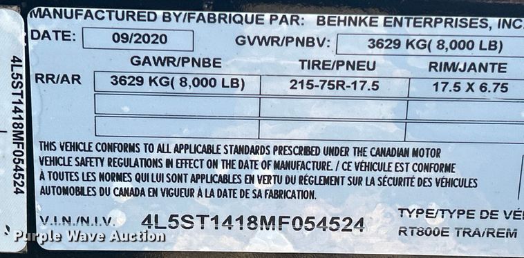 image for item MO9184 2021 Behnke RT800E reel trailer