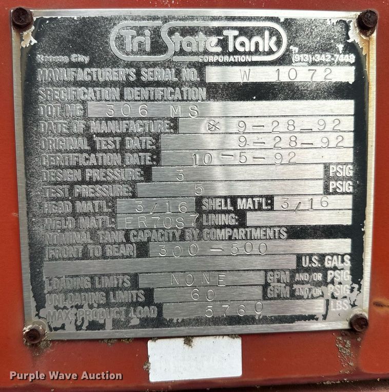 image for item NF9345 1992 Tri State fuel tank