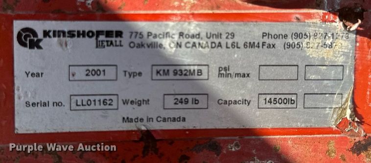 image for item NF9364 Kinshofer Barrier Liftall lifter