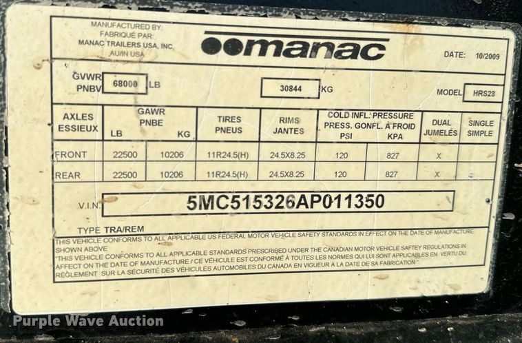 image for item NF9371 2010 Manac end dump trailer