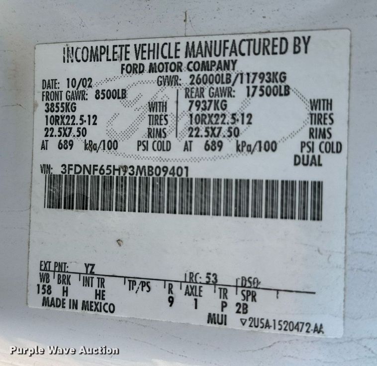 image for item NU9330 2003 Ford  F650 Super Duty utility / service truck