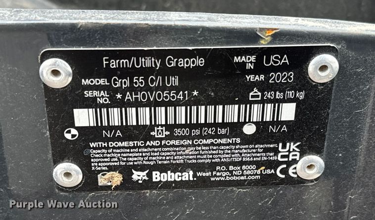 image for item NU9503 Bobcat  skid steer utility grapple