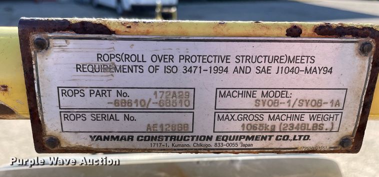 image for item OG9818 2011 Yanmar  SV08 mini excavator