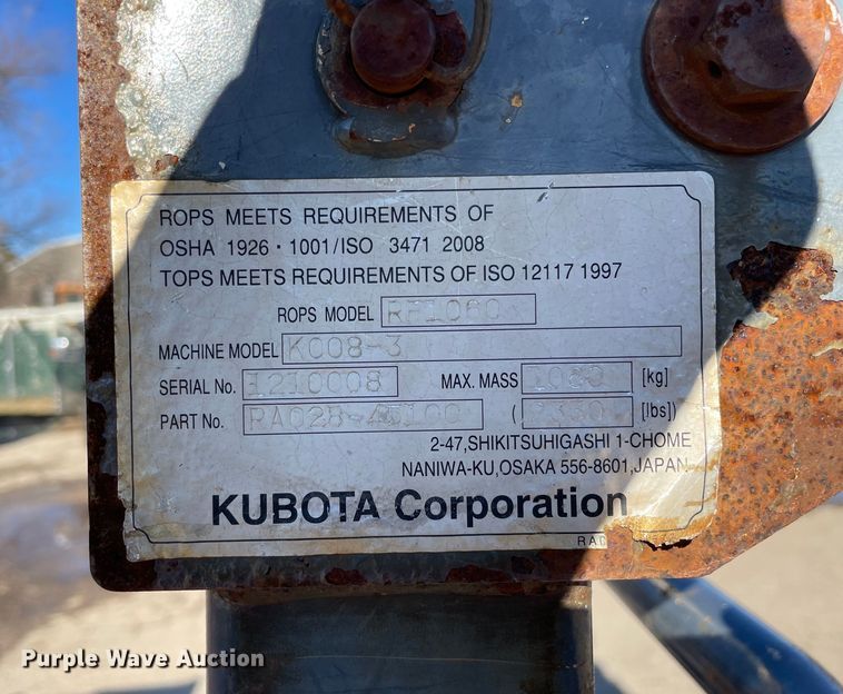 image for item OG9819 2012 Kubota  K008-3 mini excavator