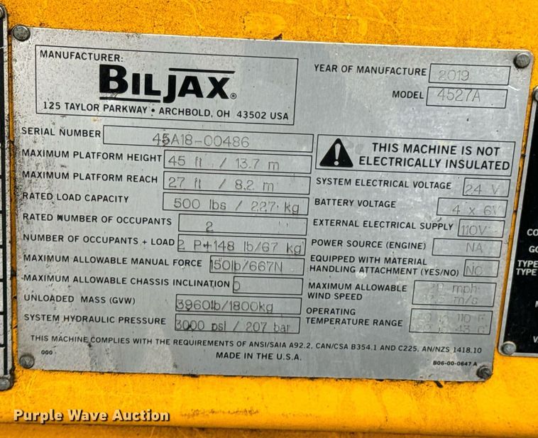 image for item OJ9536 2018 Haulotte 4527A boom lift