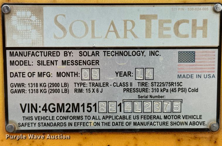 image for item OJ9603 2014 SolarTech Silent Messenger message board trailer