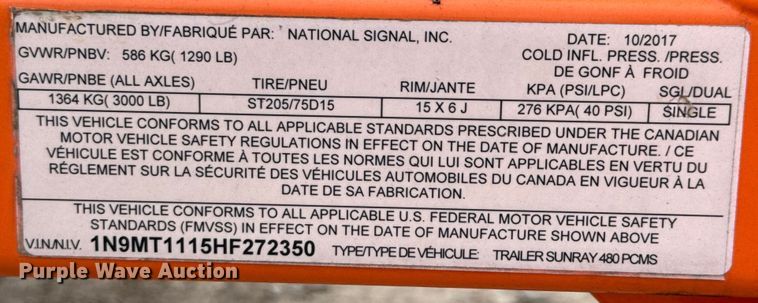 image for item OJ9604 2017 National Signal Sunray message board trailer