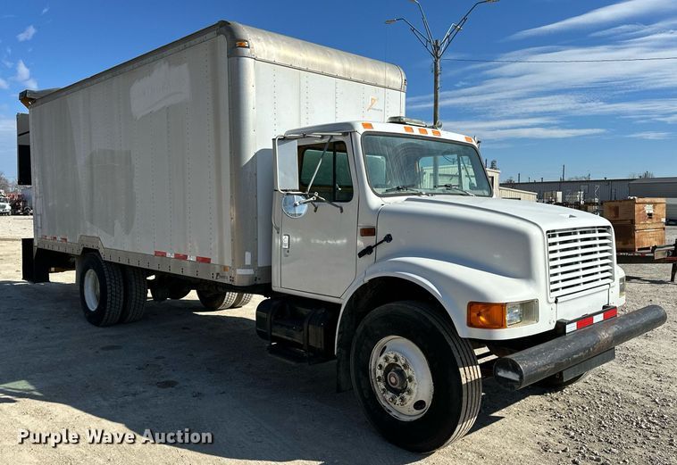 image for item OM9849 1999 International  4900 box truck with crash attenuator