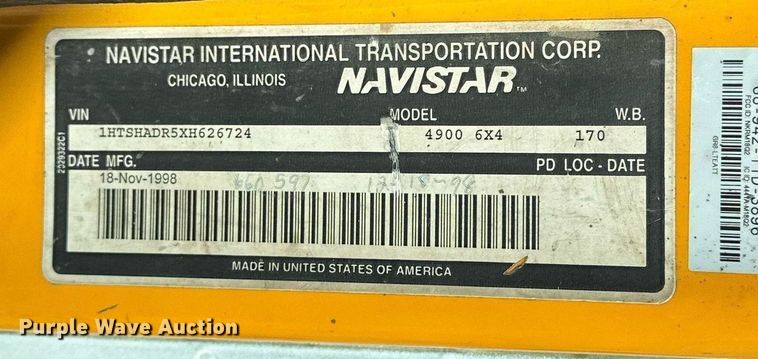 image for item OM9849 1999 International  4900 box truck with crash attenuator
