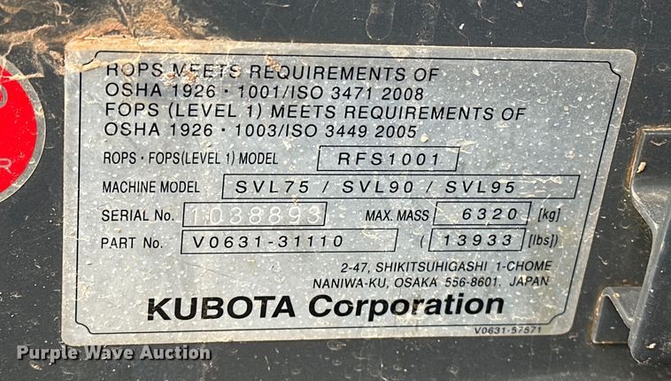 image for item OM9944 2019 Kubota SVL95-2S tracked skid steer loader