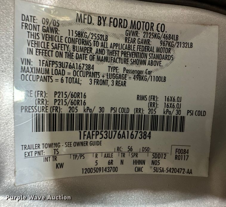 image for item DM2705 2006 Ford Taurus SE 