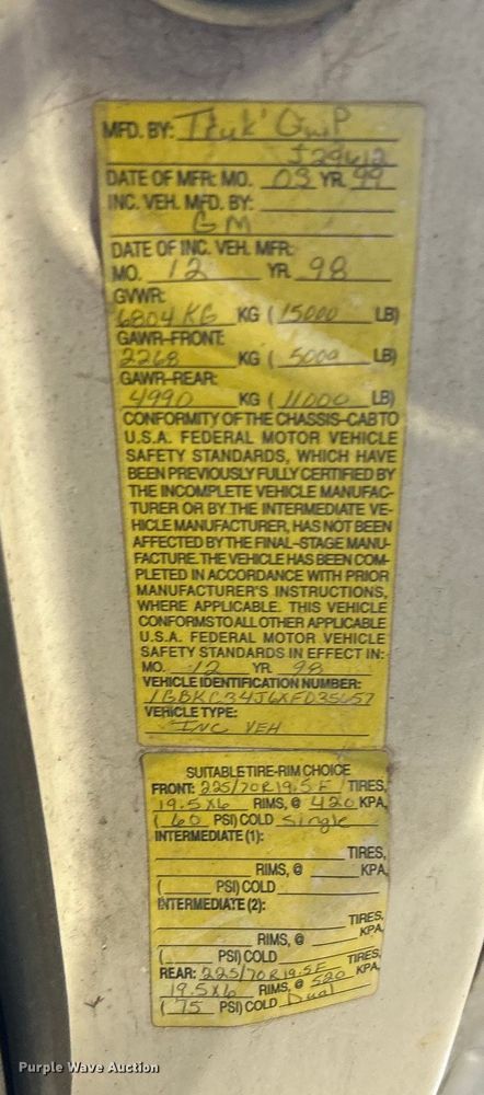 image for item DN0712 1999 Chevrolet C3500HD flatbed pickup truck