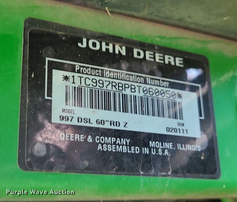 image for item DP1295 2011 John Deere 997 ZTR lawn mower