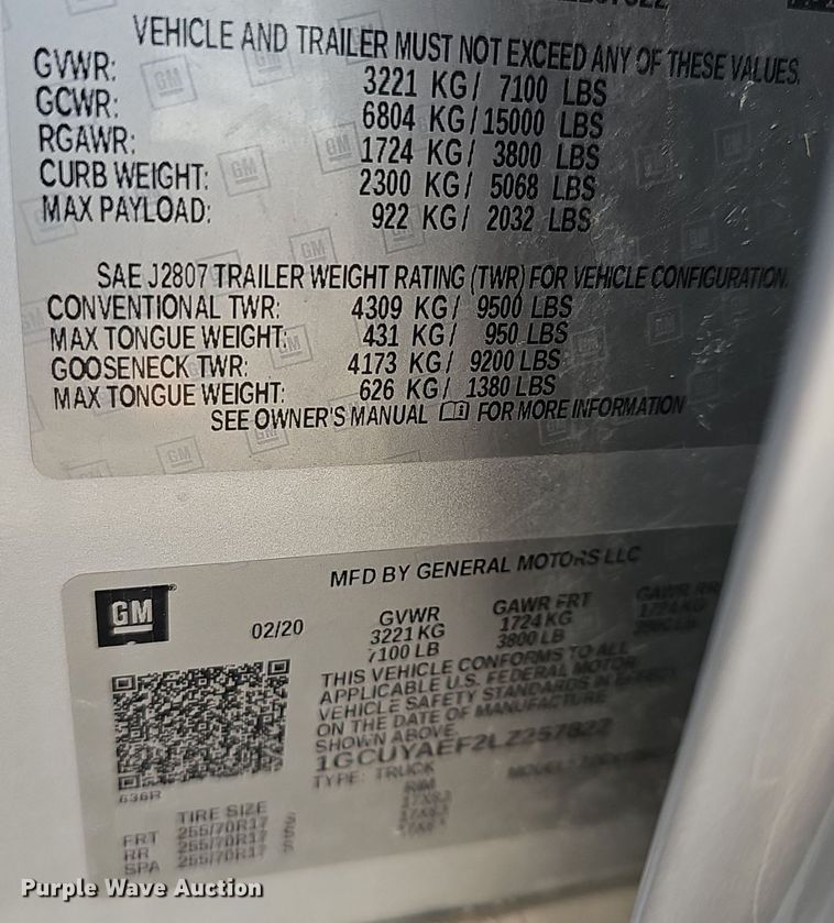 image for item DQ4371 2020 Chevrolet Silverado 1500 Crew Cab pickup truck