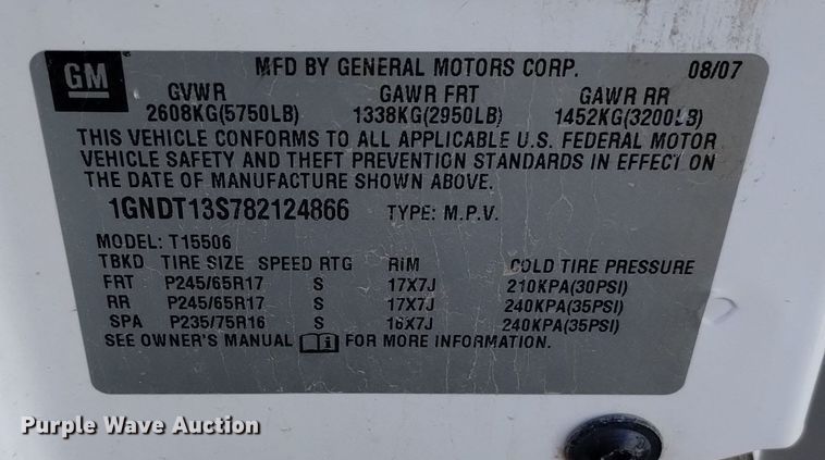 image for item DQ5998 2008 Chevrolet Trail Blazer SUV