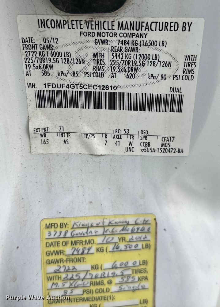 image for item DQ6371 2012 Ford F450 Super Duty XL dump flatbed truck