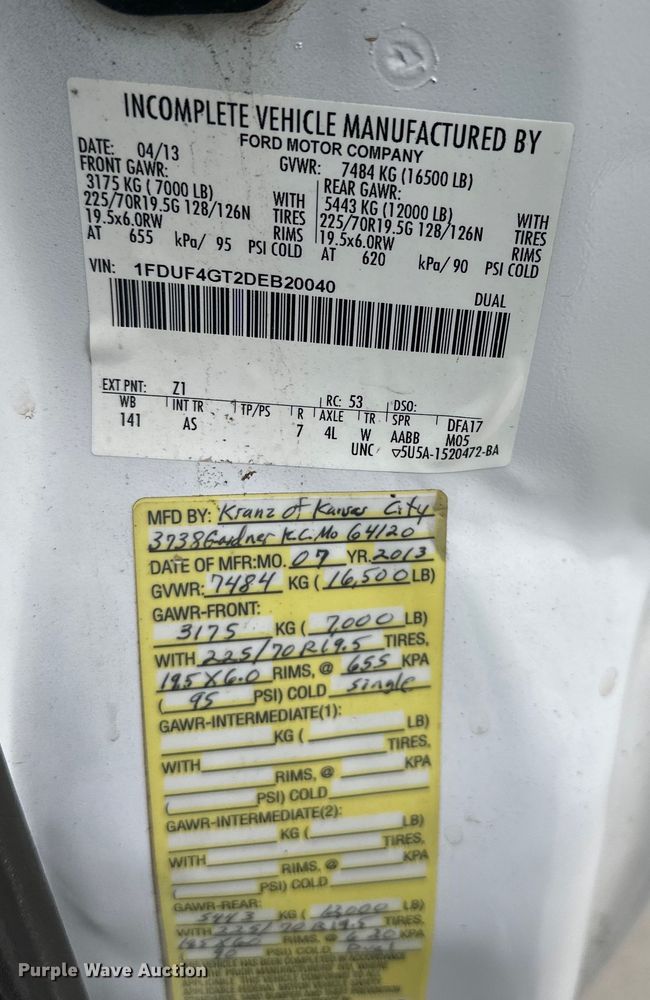 image for item DQ6372 2013 Ford F450 Super Duty XL dump flatbed truck