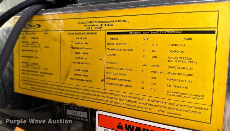 image for item EH6552 1996 Pierce Quint fire truck