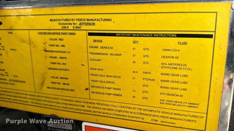 image for item EH6552 1996 Pierce Quint fire truck