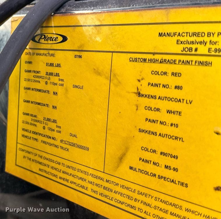 image for item EH6552 1996 Pierce Quint fire truck