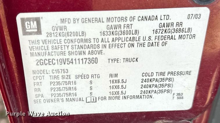 image for item EH6563 2004 Chevrolet Silverado 1500 Ext. Cab pickup truck