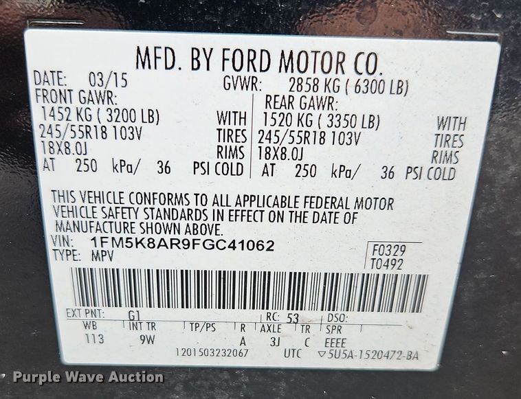 image for item EI3613 2015 Ford Explorer Police Interceptor  SUV