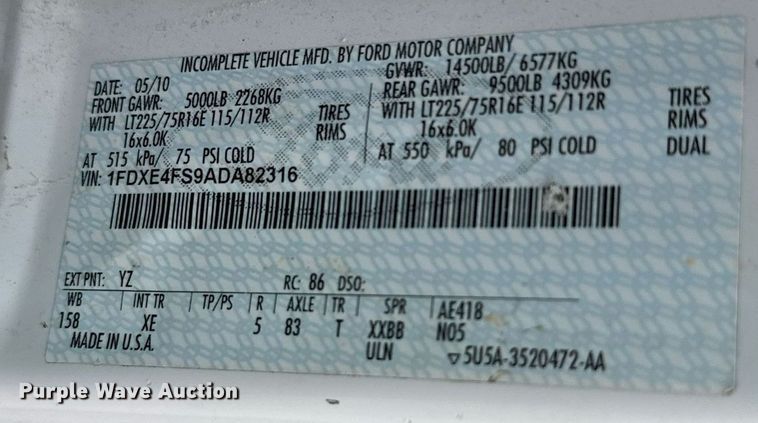 image for item EJ0288 2010 Ford E450 shuttle bus