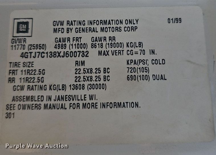 image for item EJ5995 1999 Isuzu FSR paint striper truck