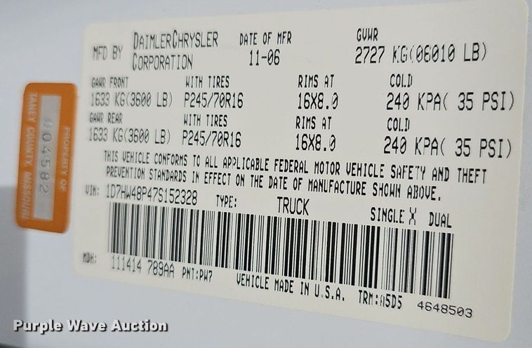 image for item EJ6001 2007 Dodge Dakota SLT Quad Cab pickup truck